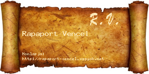 Rapaport Vencel névjegykártya